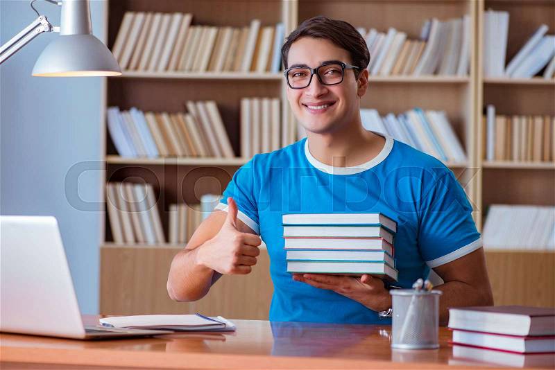 Student preparing for college exams, stock photo