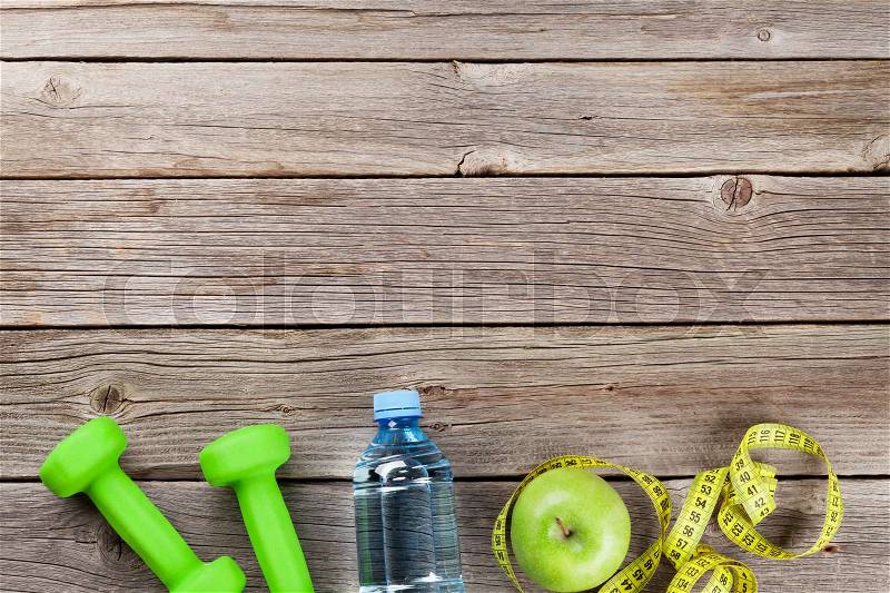 Healthy food and fitness background concept, stock photo