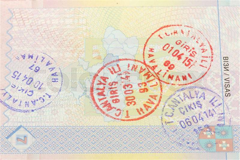 Entry visa stamp in Turkey in Antalya, stock photo