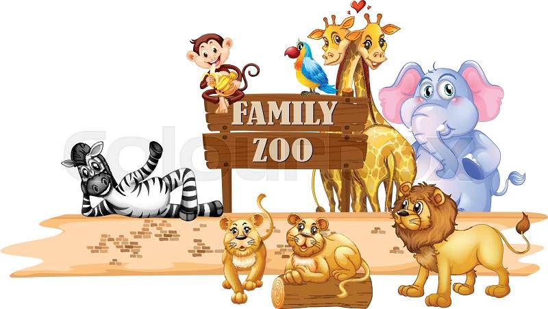 Wild animals living in the zoo illustration, vector