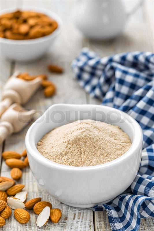 Almond flour and nuts, stock photo