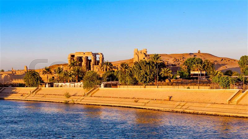 Kom Ombo temple, Egypt. temple at sunset on the Nile in Egypt, stock photo