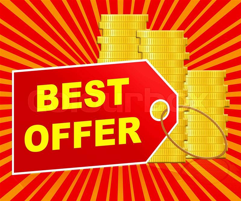 Best Offer Label And Coins Represents Top Deal 3d Illustration, stock photo