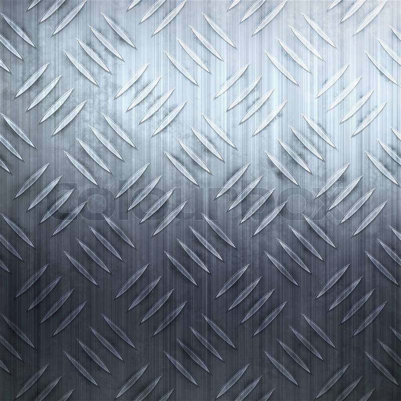 Worn diamond plate metal texture in a cool blue hue, stock photo