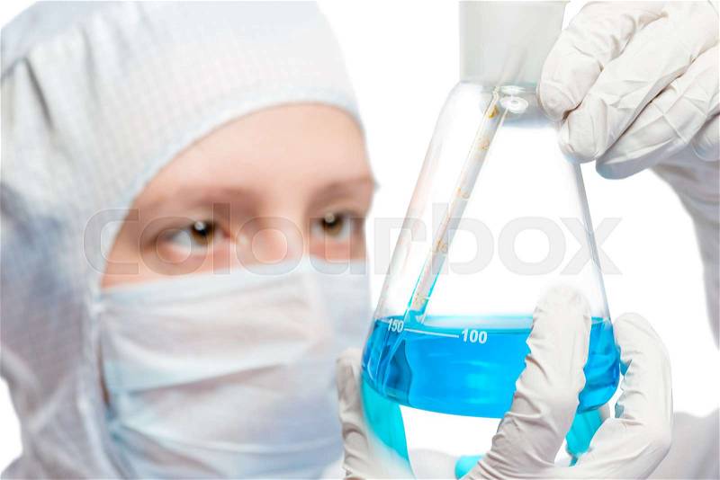 Bulb close-up eyes of the chemist and biologist on a white background, stock photo
