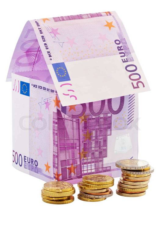 A house built with money seem to â‚¬ on white background Building society, building houses and buying a house - Stock Photo - Colourbox - 웹