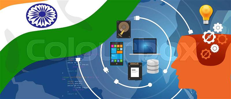 India IT information technology digital infrastructure connecting business data via internet network using computer software an electronic innovation vector, vector