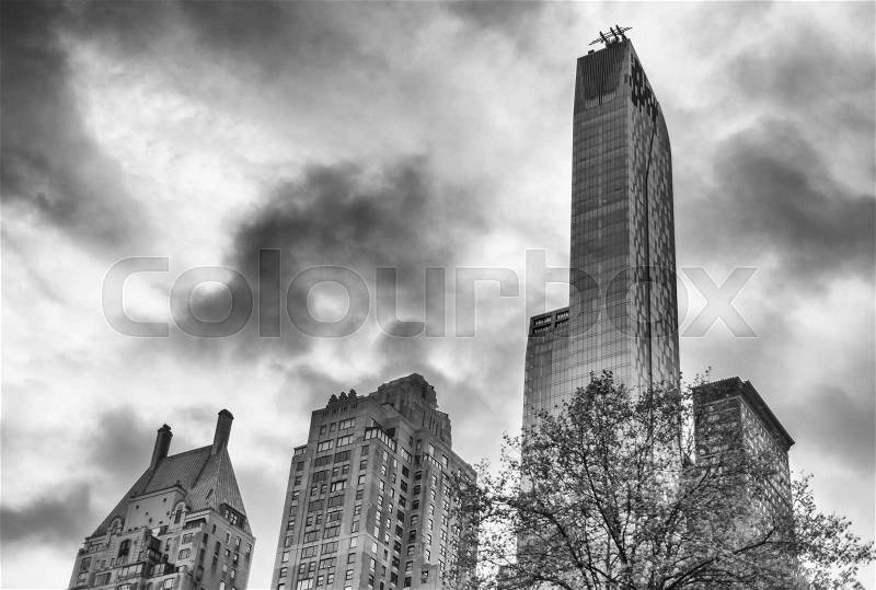 Black and white Manhattan skyline, New York City, stock photo