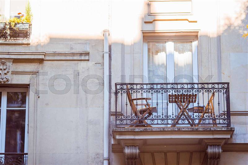 Beautiful european houses and balcony view in Paris, France. View to the city from Montmartre, stock photo