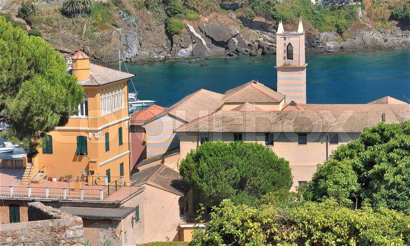 Italian villa with garden and terrace in seaside , stock photo