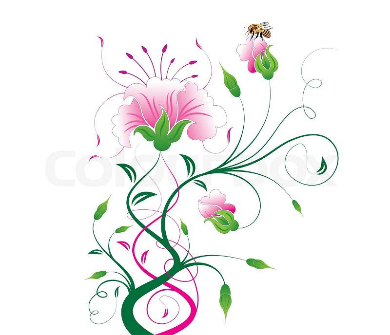 Abstract flower with bee, element for design, vector illustration 
