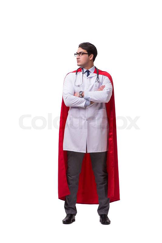 Super hero doctor isolated on white, stock photo