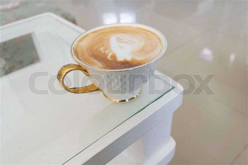 Cup of coffee on the table in cafe, Joyful with coffee time concept, stock photo