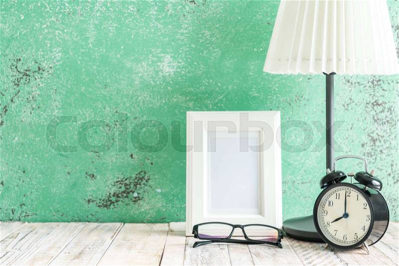 Home interior decor, A lamp on wooden table, stock photo