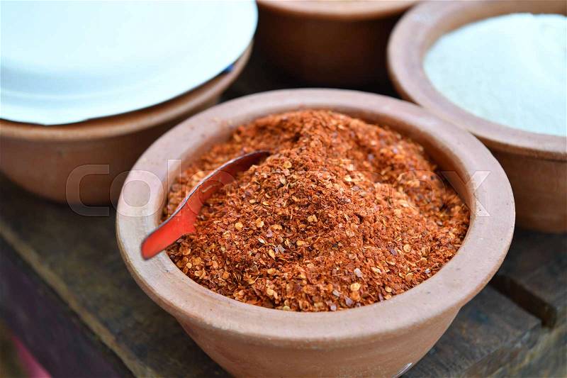 Cayenne pepper, fried chili and grinding, is ingredients for spicy thai food, stock photo