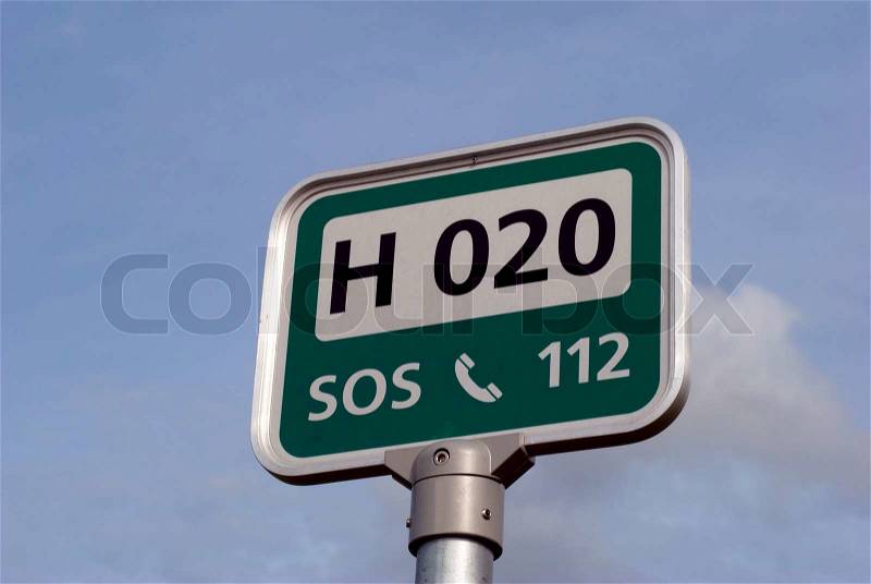 If an accident then call for help on 112 and tell the number H 020, stock photo