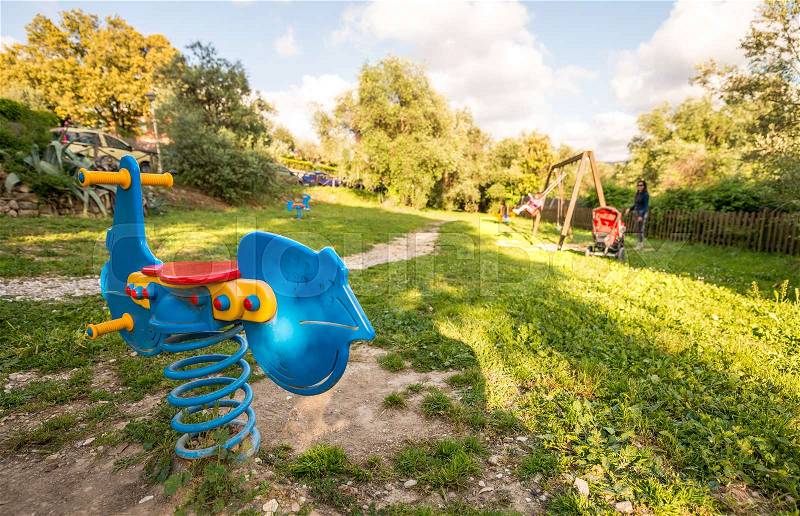 Children games park, garden playground, stock photo