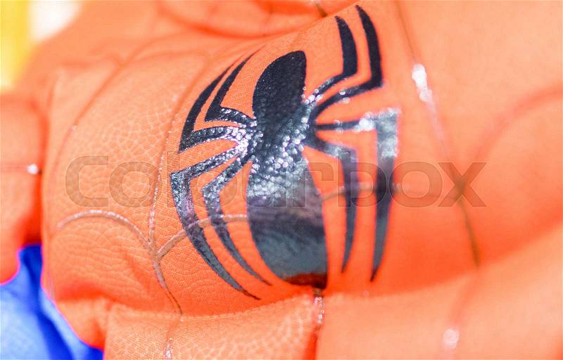 LONDON - JULY 2, 2015: Spiderman costume in a city shop. Spiderman is a famous comics superhero, stock photo