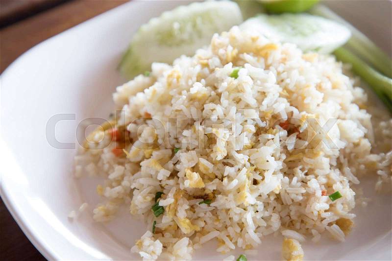 Crab fried rice on a plate, stock photo