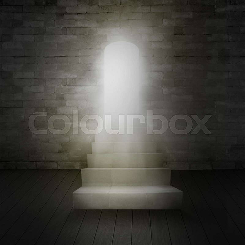 Doors opening with old cement wall and light coming in. background of old vintage white brick, stock photo