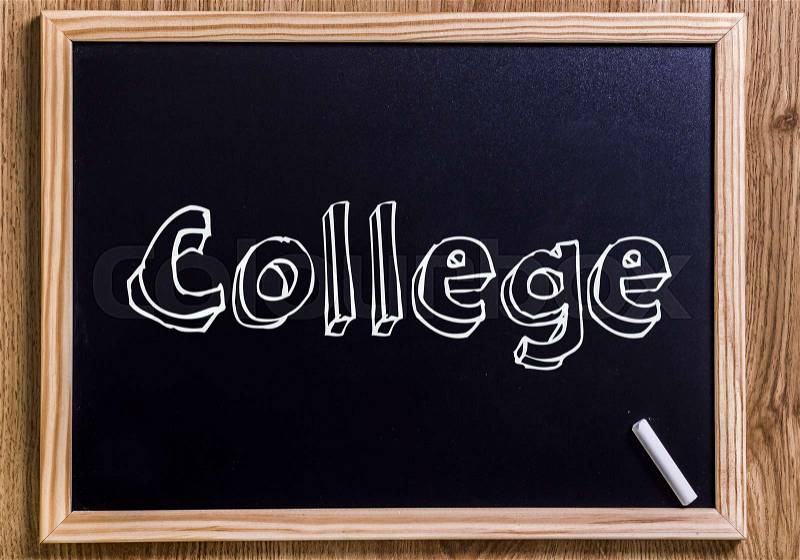 College - New chalkboard with outlined text - on wood, stock photo