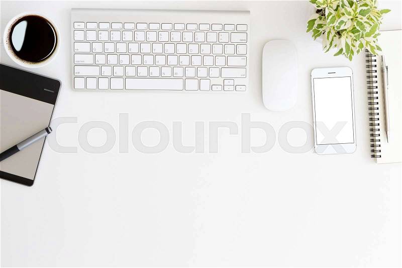 White workspace desk on top view, stock photo