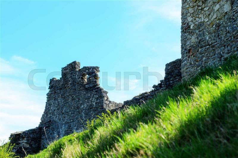Ruin of medieval stone wall Kremenets, Ukraine, stock photo