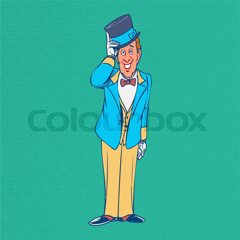 Gentleman funny cartoon character. Stylish background retro cartoon design illustration, stock photo