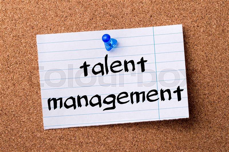 Talent management - teared note paper pinned on bulletin board - horizontal image, stock photo