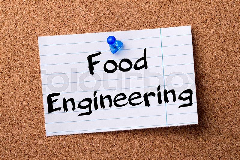 Food Engineering - teared note paper pinned on bulletin board - horizontal image, stock photo
