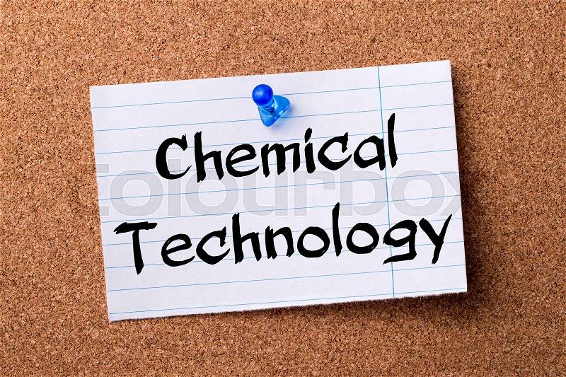 Chemical Technology - teared note paper pinned on bulletin board - horizontal image, stock photo