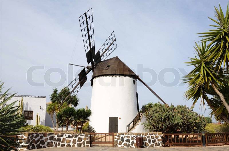Traditional windmill in Fuerteventura, Canary Islands Spain, stock photo