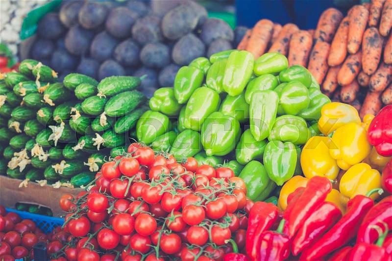Farmers market. vegetable Market. Different raw vegetables background.Healthy eating, stock photo