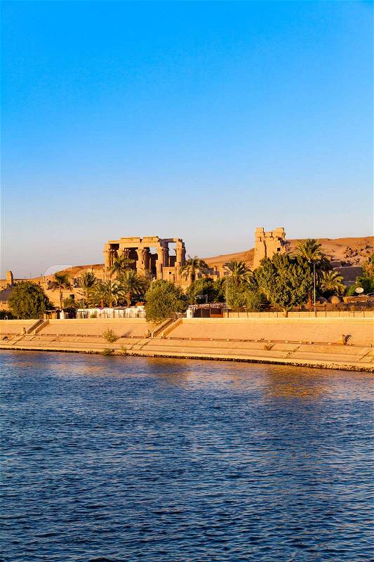 Kom Ombo temple, Egypt. temple at sunset on the Nile in Egypt, stock photo