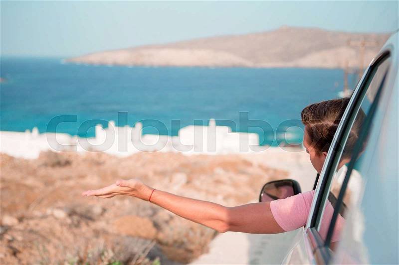 Tourist man on vacation travel by car. Summer holiday and car travel concept, stock photo
