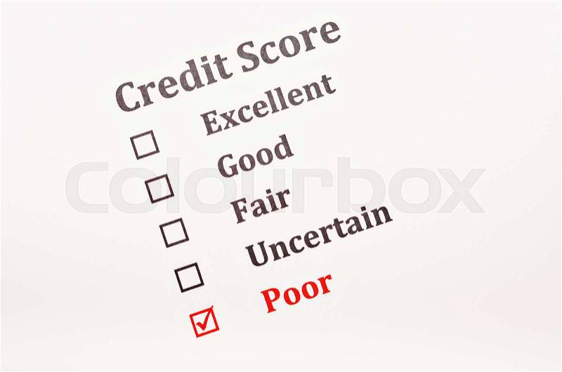 Red check mark on Poor in credit score form, stock photo