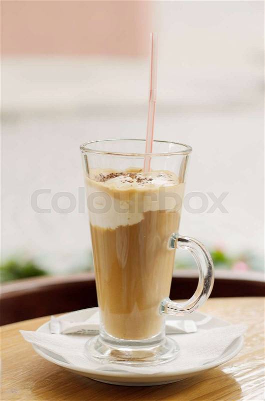 Coffee with cream in a cafe, vintage food background for menu in a cafe, stock photo
