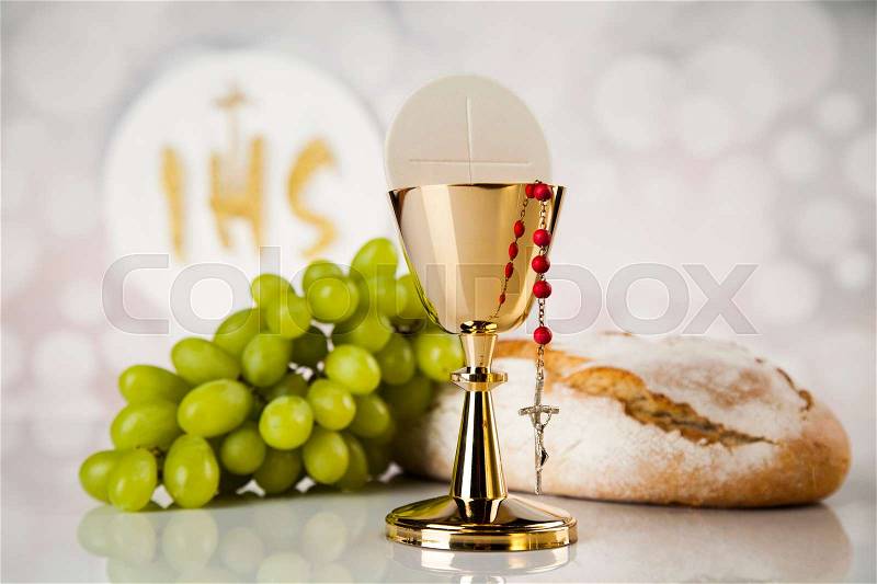 Holy communion for christianity religion, elements on white background, stock photo