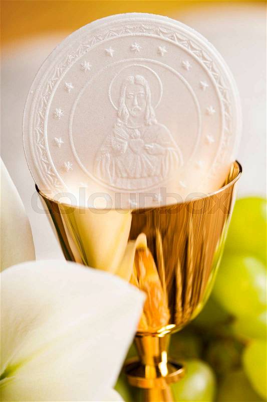 Holy Communion Bread, Wine for christianity religion, stock photo