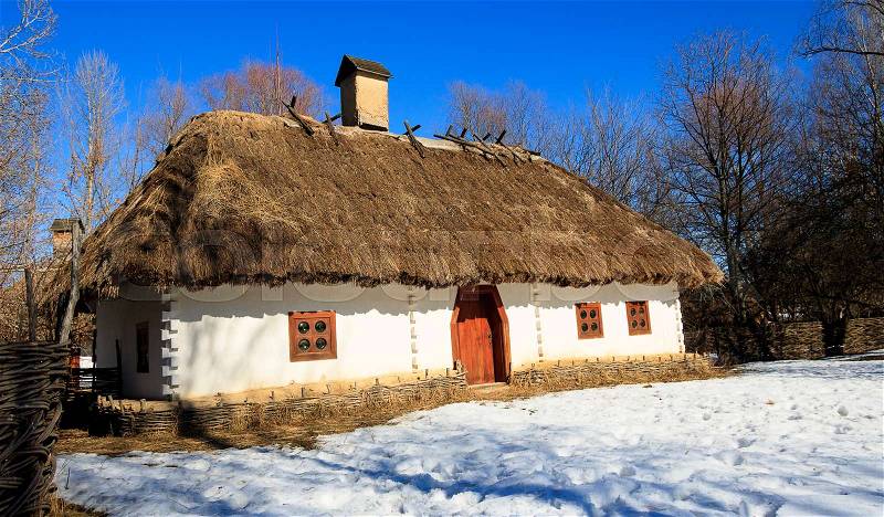 Old hut in Ukraine ethno museum, stock photo