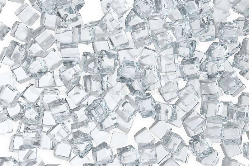 Ice cubes background, pile of white ice cubes. 3d rendering, stock photo