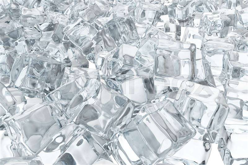 Heap of ice cubes. background of white ice cubes, 3d rendering, stock photo