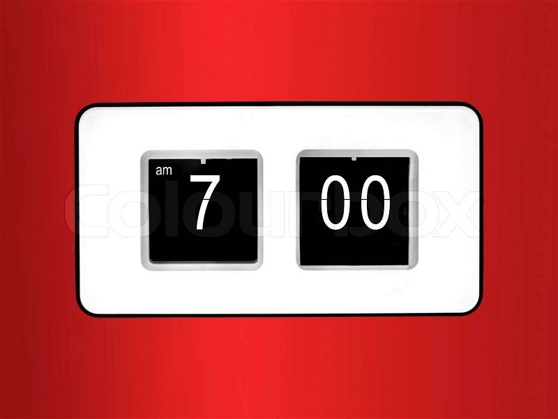 A flip clock isolated against a red background, stock photo