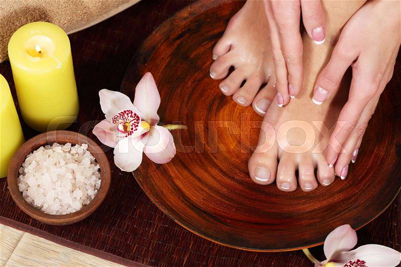 Spa treatment and product for female feet spa, Thailand. select and soft focus, stock photo