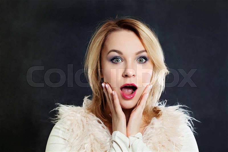 Surprised Woman with Open Mouth. Surprise, stock photo