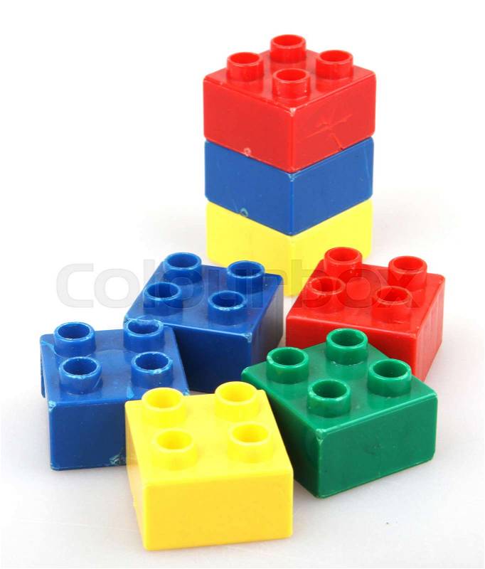Plastic building blocks isolated on white background, stock photo