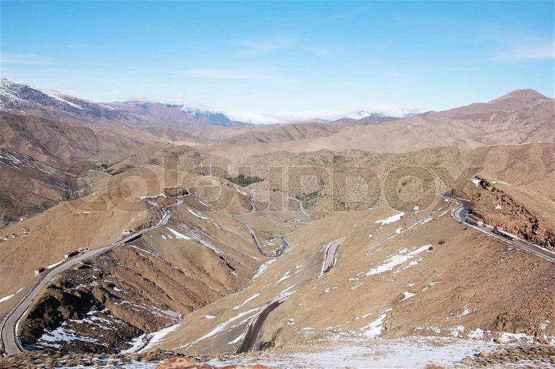 Road on high atlas mountain in morocco, stock photo