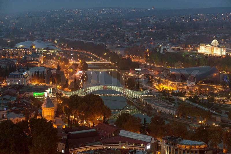 Night view of Tbilisi from the bird\'s-eye view, stock photo