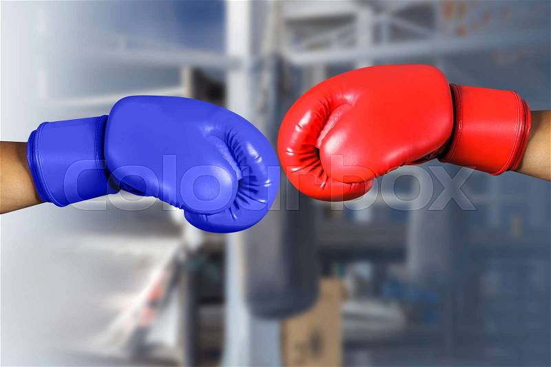 Red and Blue boxing gloves in Gym Fitness , stock photo