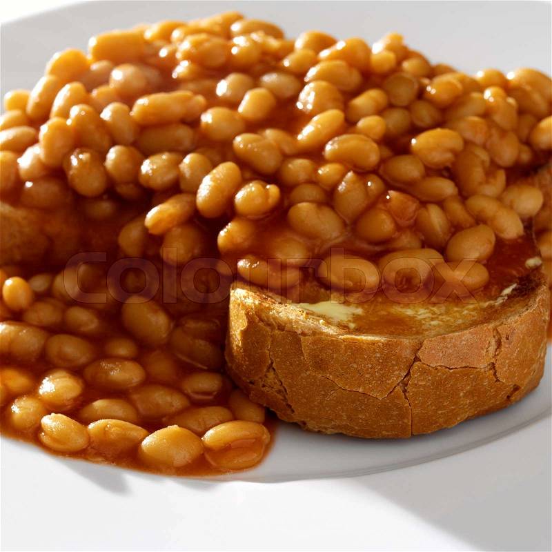 Baked beans on toast, stock photo